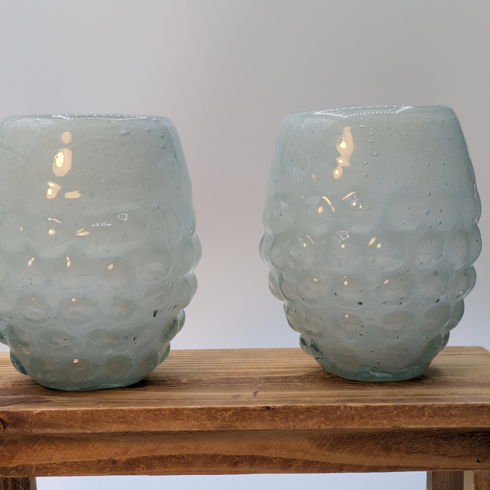 Green  Textured Glass Vases with Organic Shape By Anthropologie Set Of 2